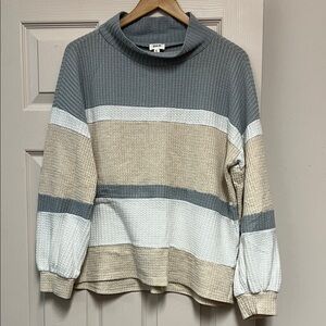 BKE Cowl Neck Sweater in Gray and Cream
